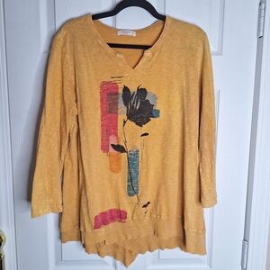Jess & Jane Women's Mustard Floral Print Blouse Size Large